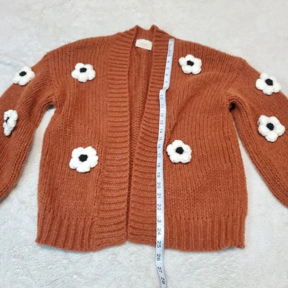 Anthropologie Maeve Brown Rust Chunky Knit Floral Cottagecore Cardigan One Size - Picture 6 of 7